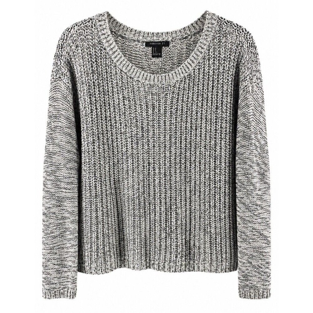 Forever 21 Women’s M Marled Chunky Knit Sweater Gray White Drop Shoulder Cozy